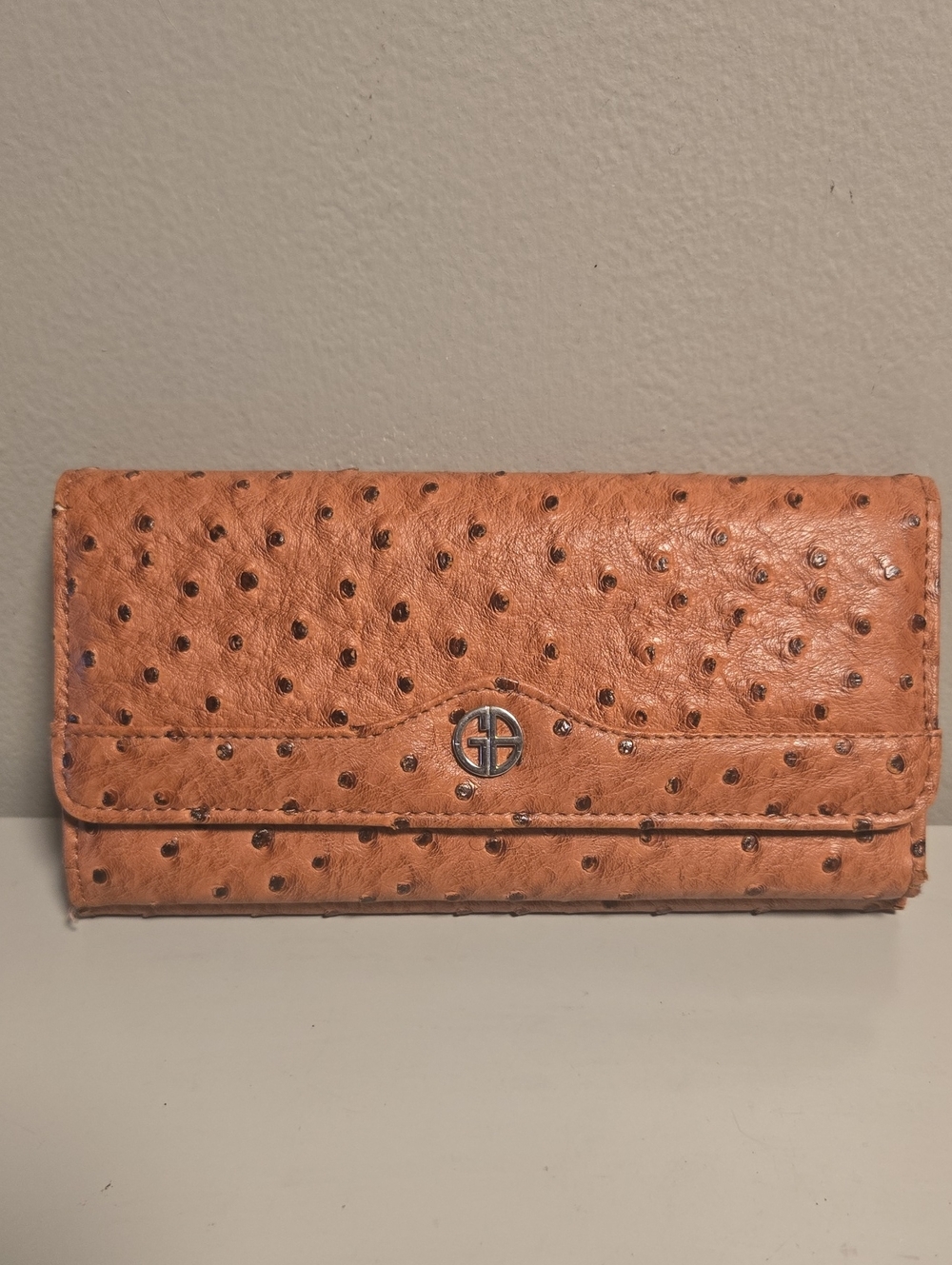 Giani Bernini Pink Brown Ostrich-Texture Faux Leather Wallet